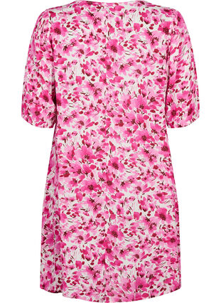 Blomstrete kjole i viskose med A-form, Pink Flower Rain, Packshot image number 1