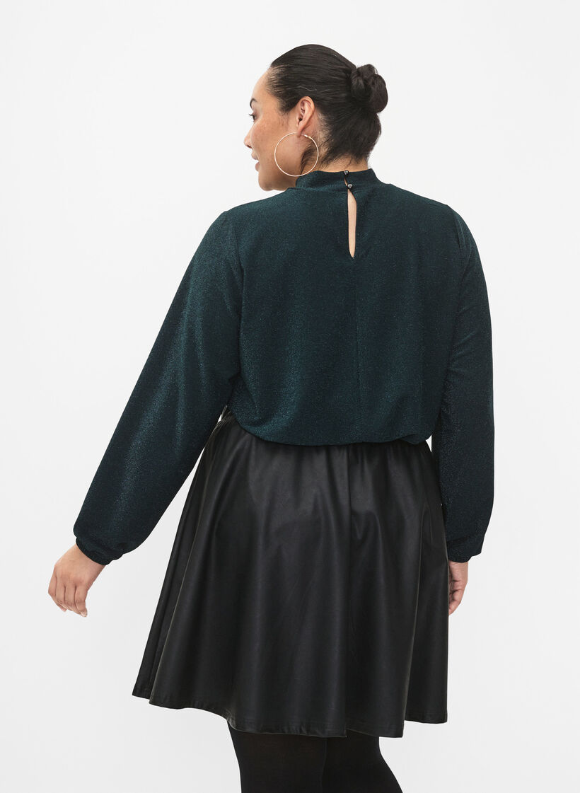 Langermet bluse med glitter, rund hals og V-detalj, Black Scarab, Model image number 1