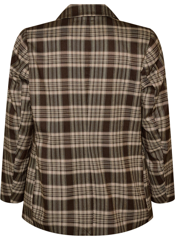 Rutete blazer med lommer og splitt bak, Brun, Packshot