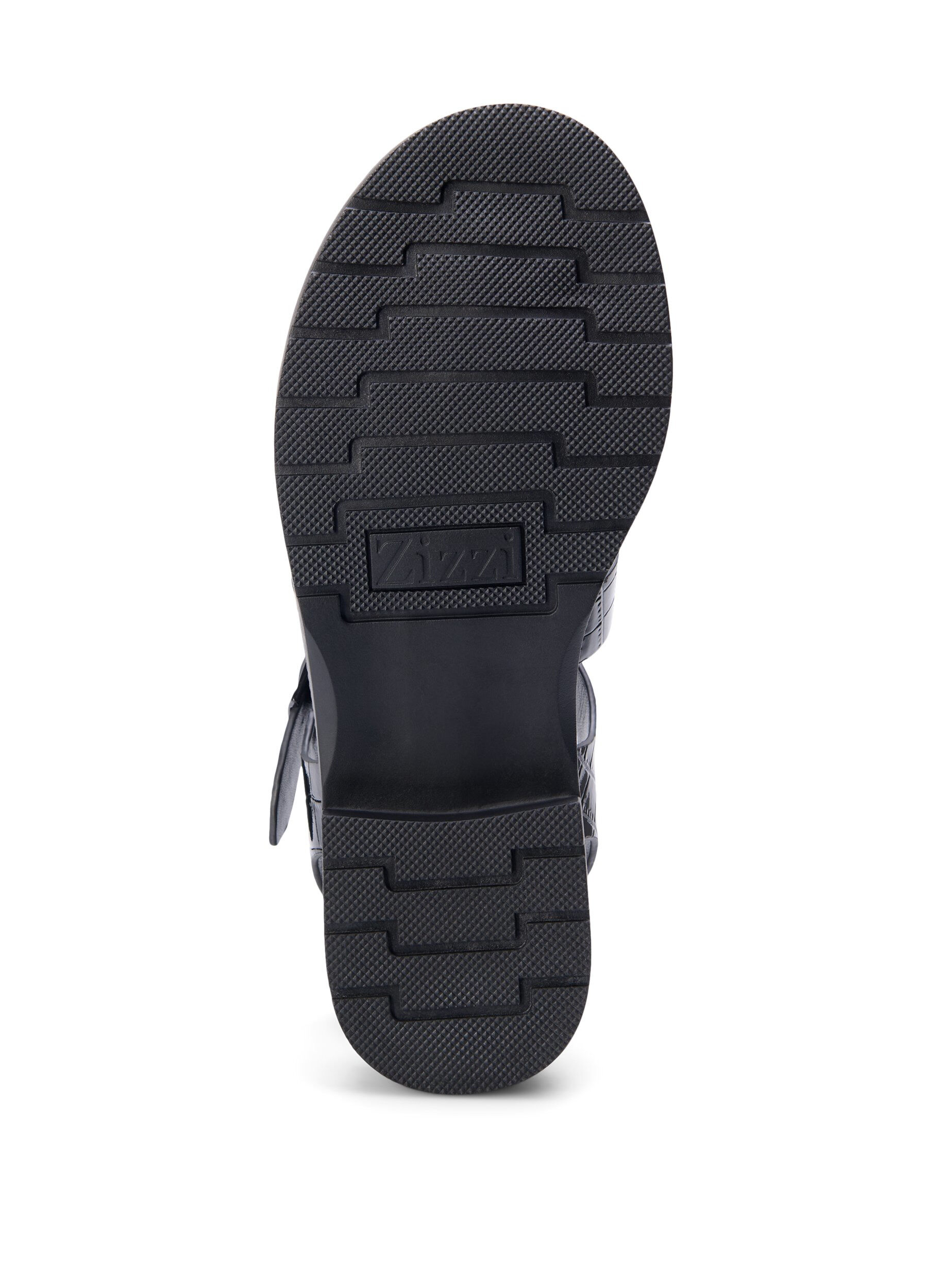 Zizzi Sandal med bred passform i skinnende krokodilleskinn, Black, Packshot image number 5