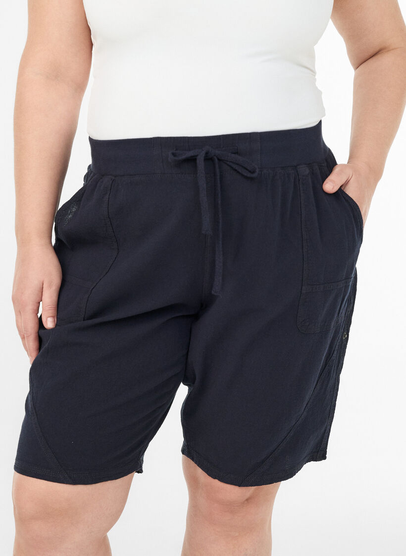 L&oslash;s shorts av bomull med lommer, Bl&aring;, Model image number 3