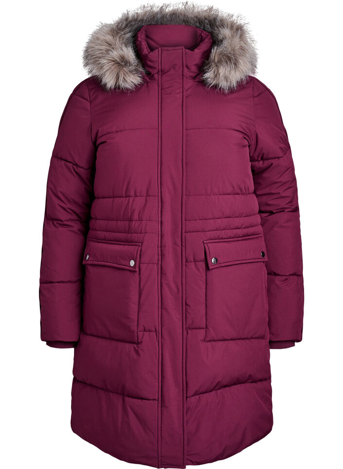 Vannavstøtende parkas med imitert pelskrage, Mørk Bordeaux, Packshot image number 0