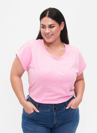 Melert T-skjorte med korte ermer, Rosebloom Mél, Model image number 0