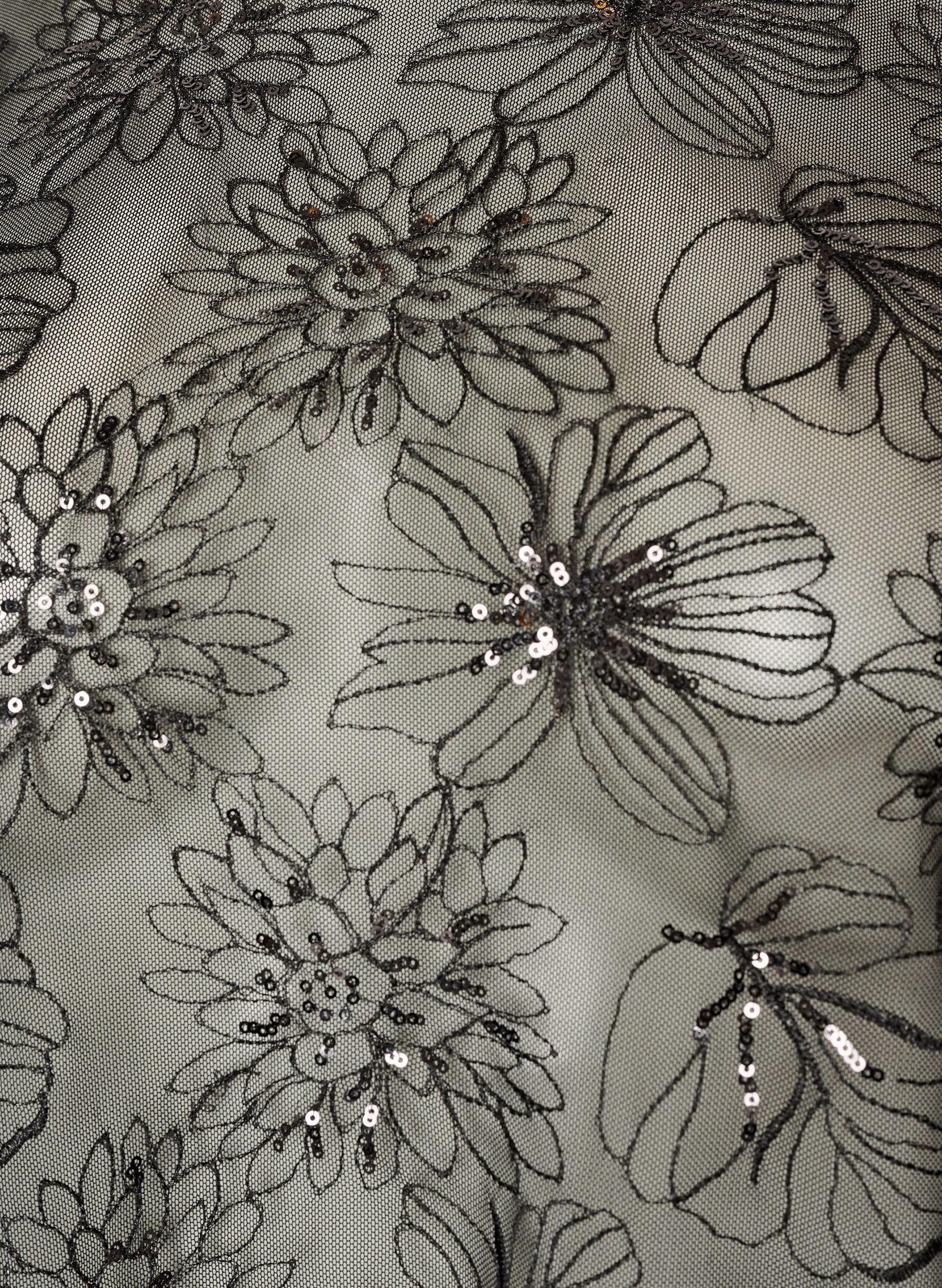 ZizziBluse i mesh med blomster og paljetter, Svart, Packshot image number 2