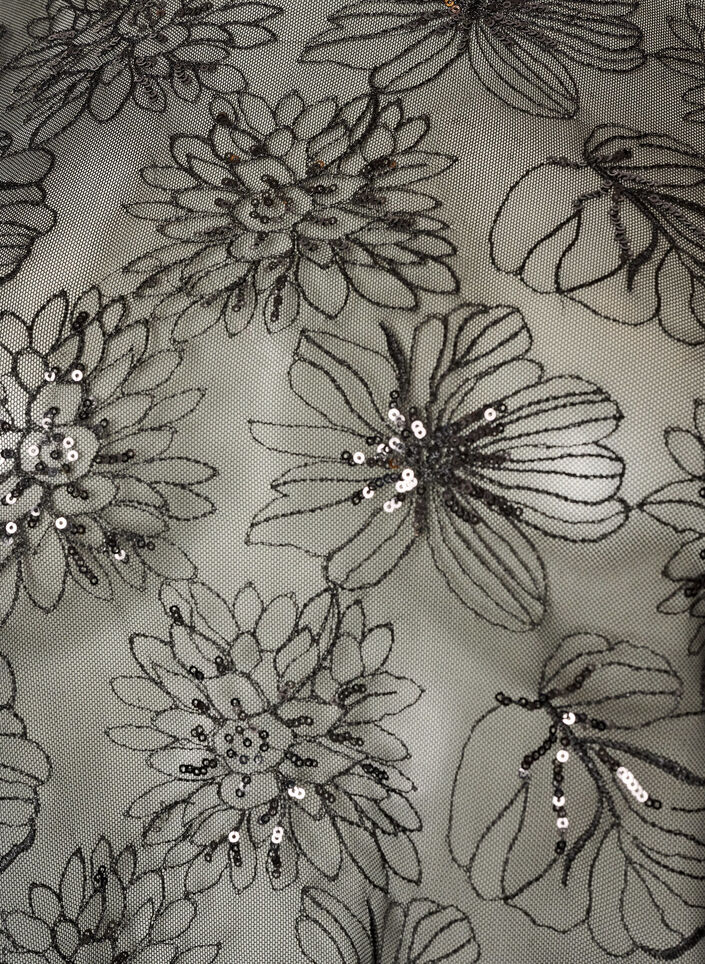 Bluse i mesh med blomster og paljetter, Svart, Packshot image number 2
