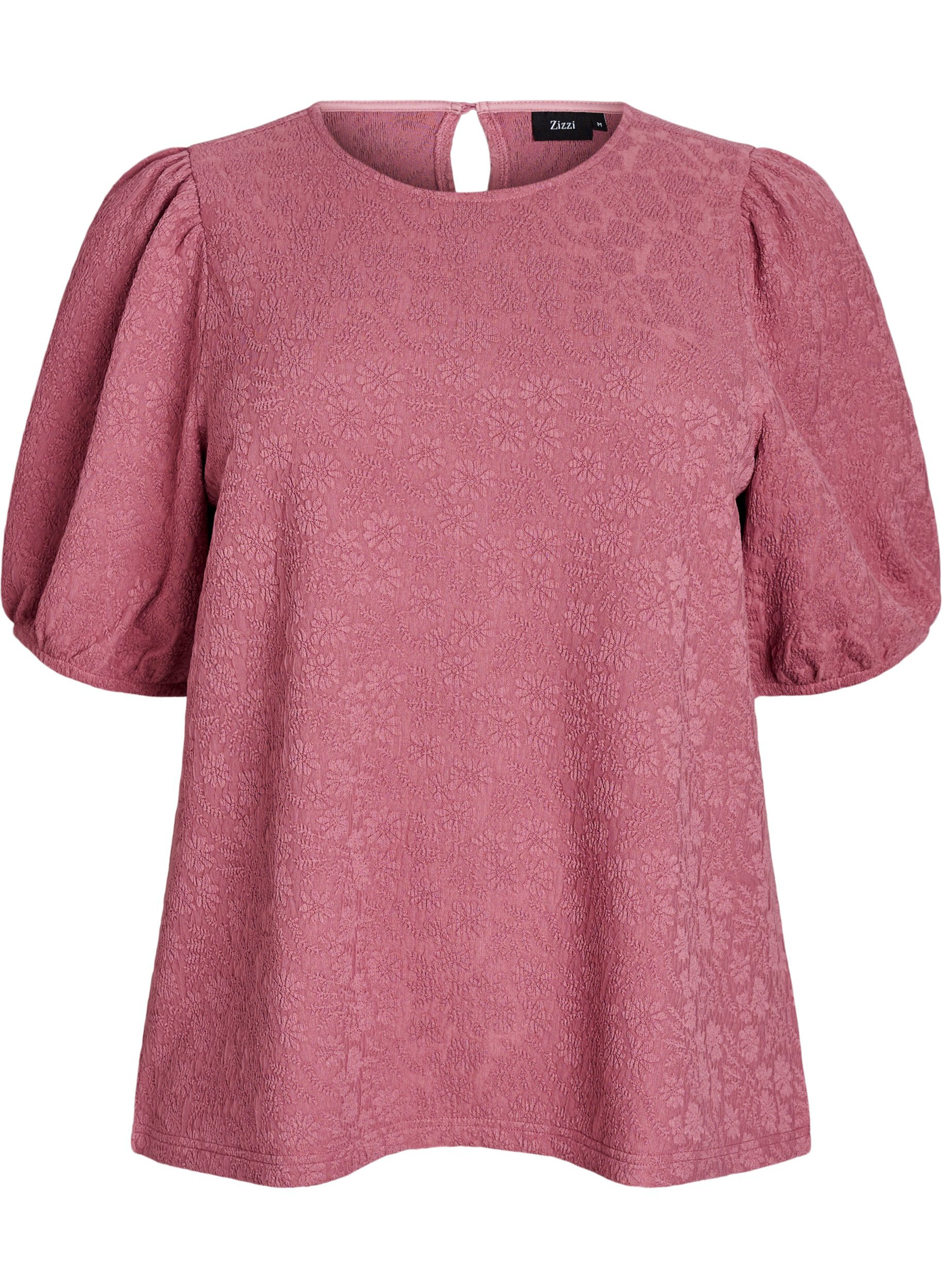 ZizziStrukturert bluse med korte ermer, Rosa, Packshot image number 0