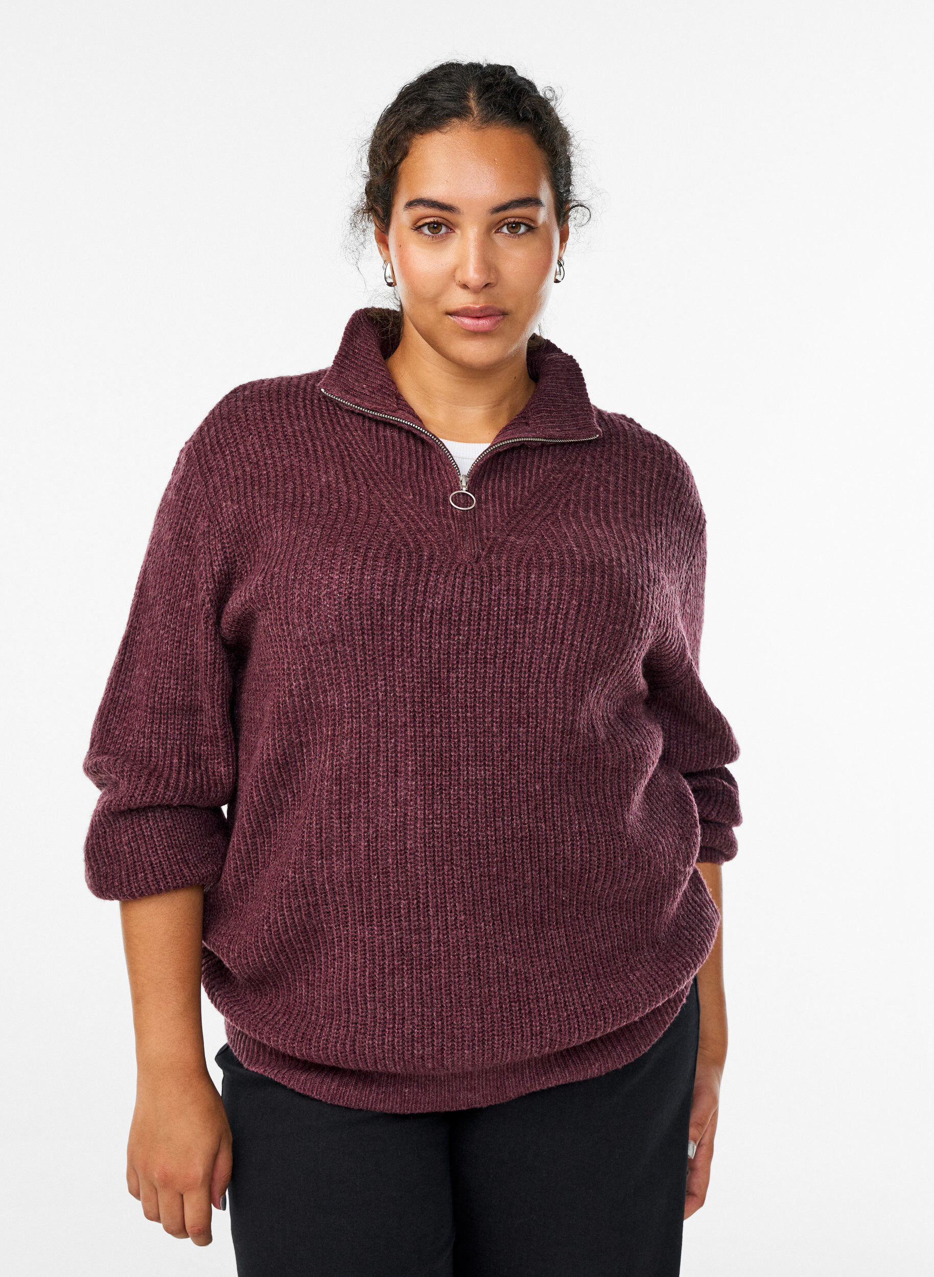 ZizziStrikket genser med h&oslash;y hals og glidel&aring;s, R&oslash;d, Model image number 0