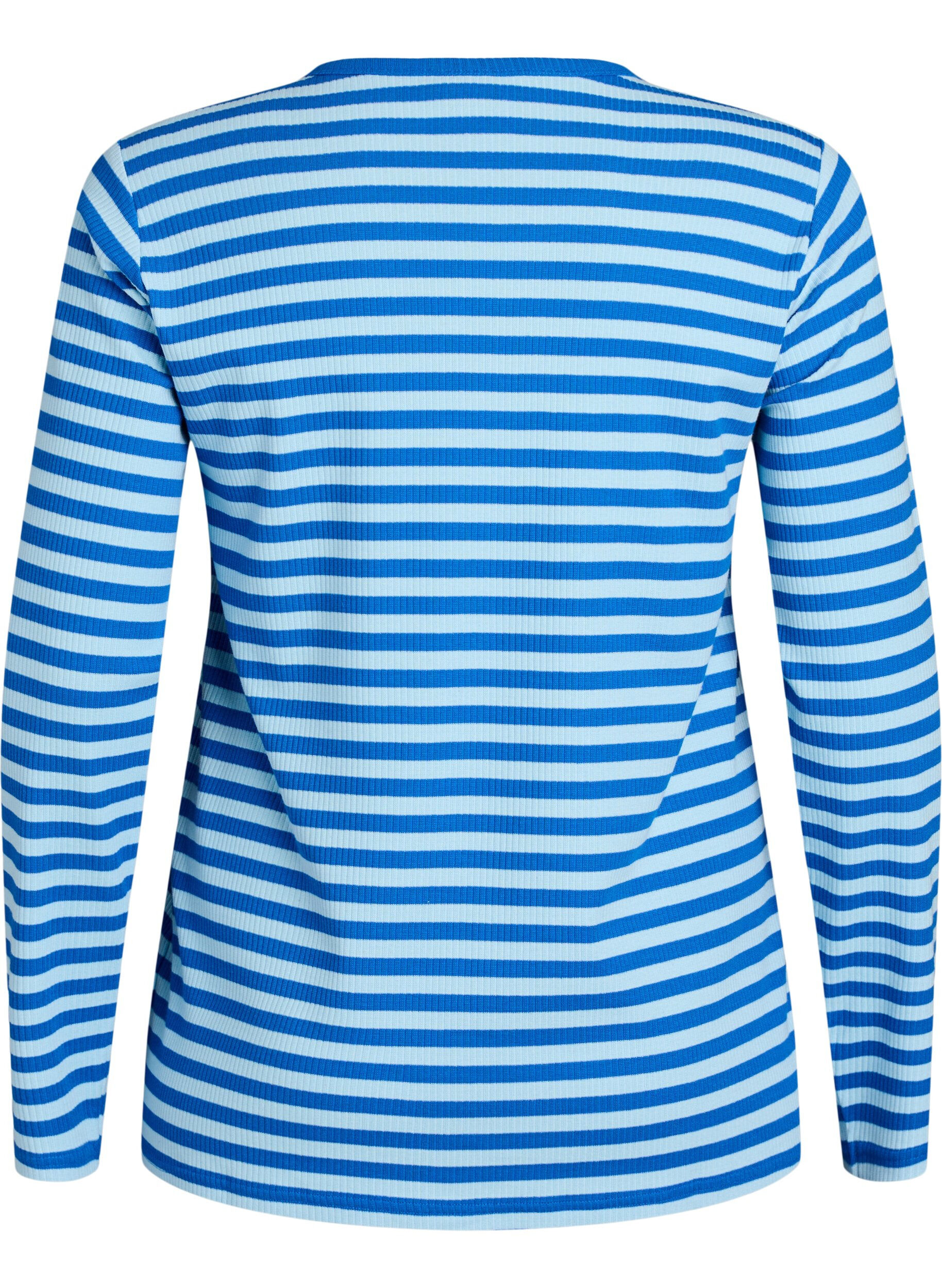 ZizziStripete bluse med lange ermer, Bl&aring;, Packshot image number 1