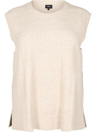 Strikket vest med ribbestrikkede kanter, Simply Taupe Mel.