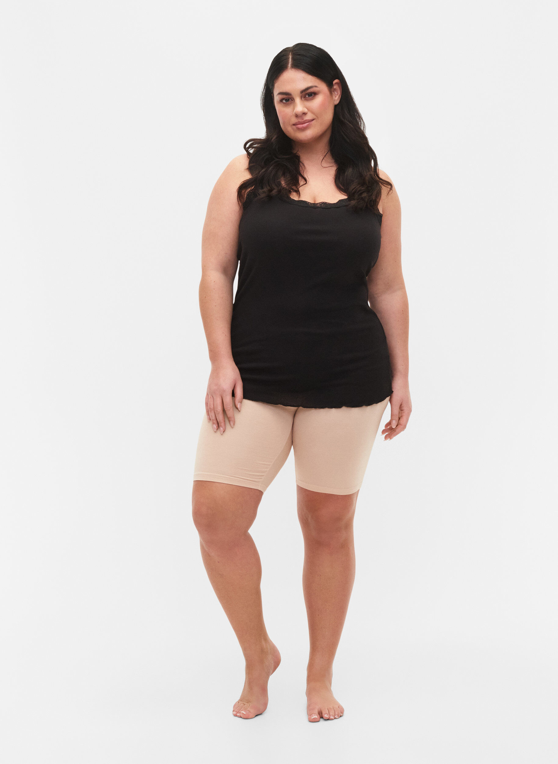 ZizziSykkelshorts i viskose, 2 stk., Beige, Model image number 1