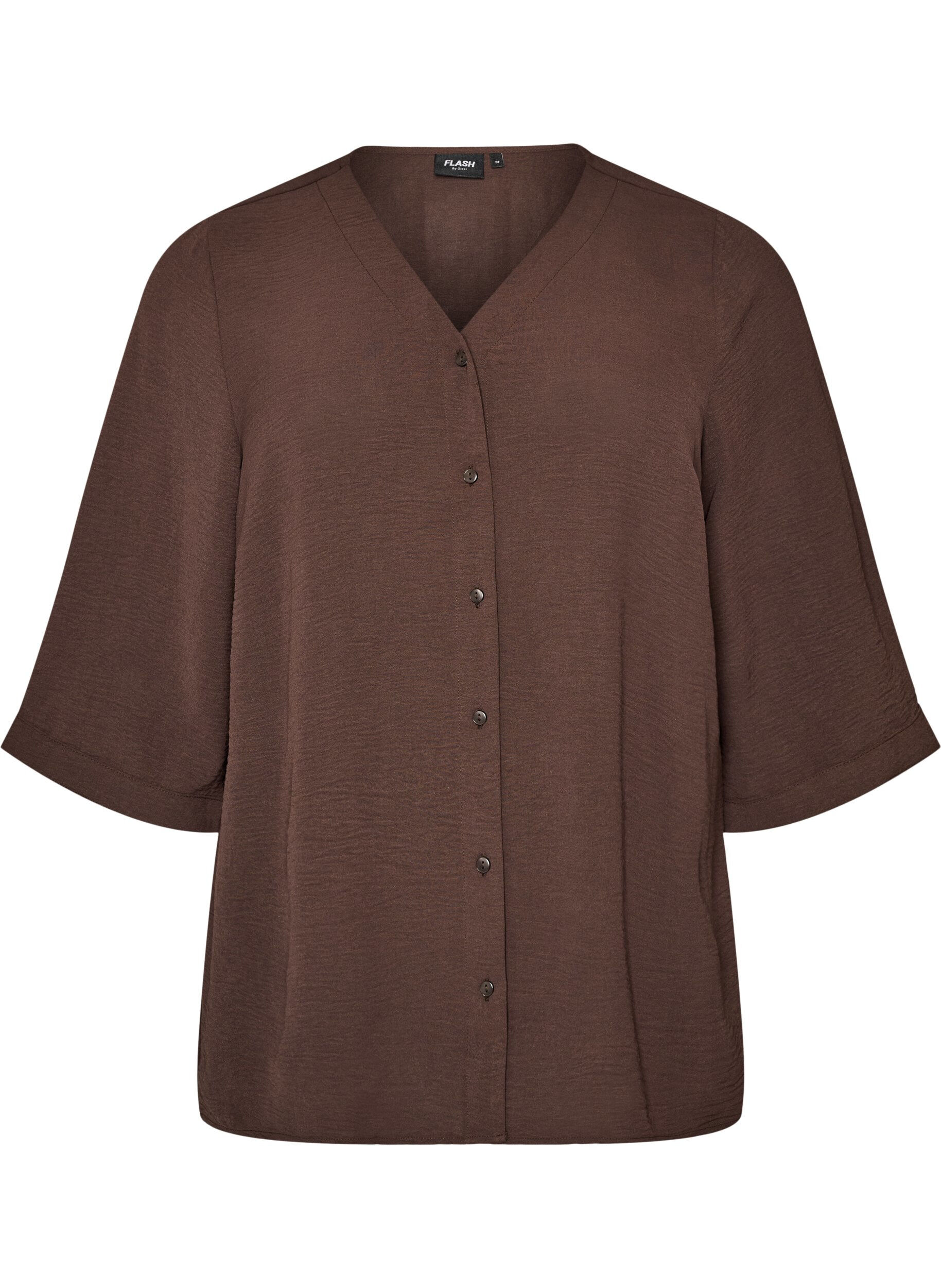 Skjortebluse med v-hals og 3/4 ermer