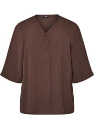 Skjortebluse med v-hals og 3/4 ermer, Brun