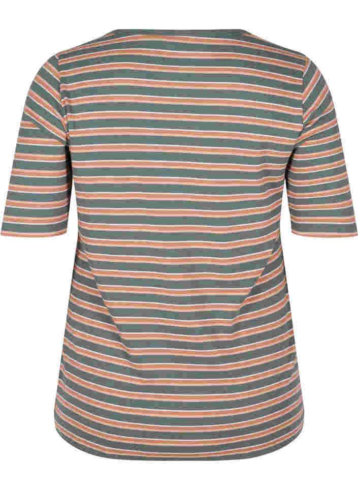 Stripete T-skjorte i bomull med ribbet struktur, Balsam Green Stripe, Packshot image number 1