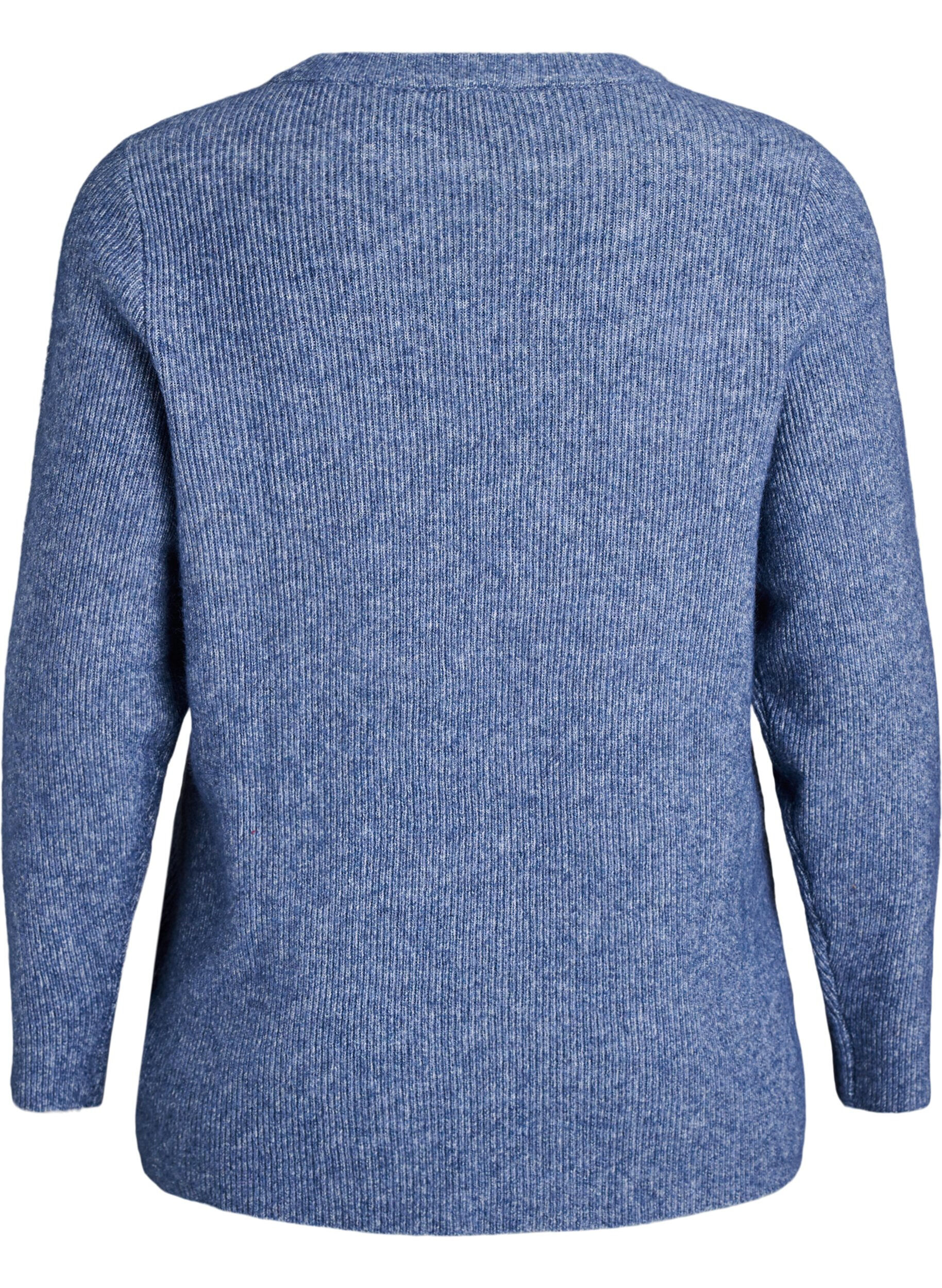 ZizziMelert strikkebluse med rund hals, Bl&aring;, Packshot image number 1