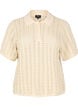 Strikket poloskjorte med hullmønster, Beige, Packshot image number 0