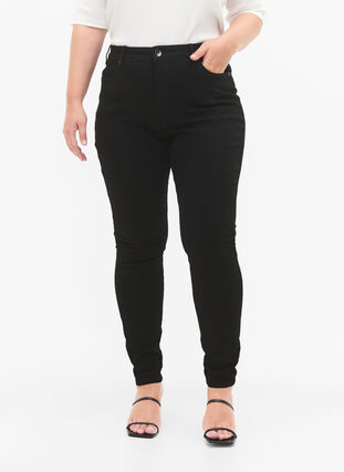 Amy jeans med høy midje og supersmal passform, Black, Model image number 2