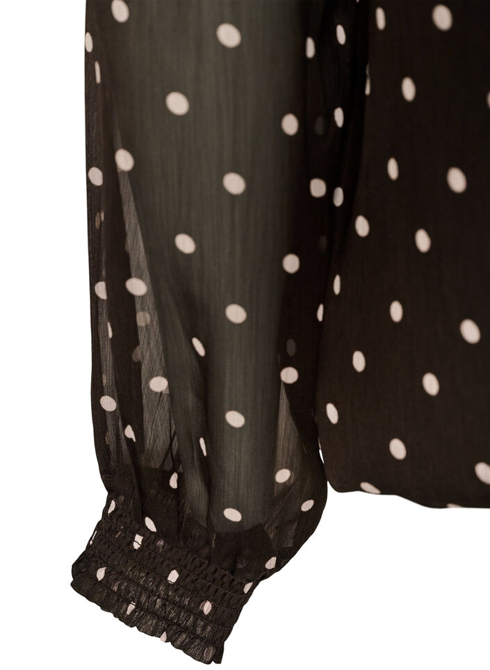 Prikket chiffonbluse med gjennomsiktige ermer, Brun, Packshot image number 3