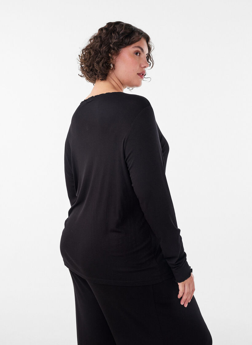 Viskose nattopp med lange ermer, Svart, Model image number 2