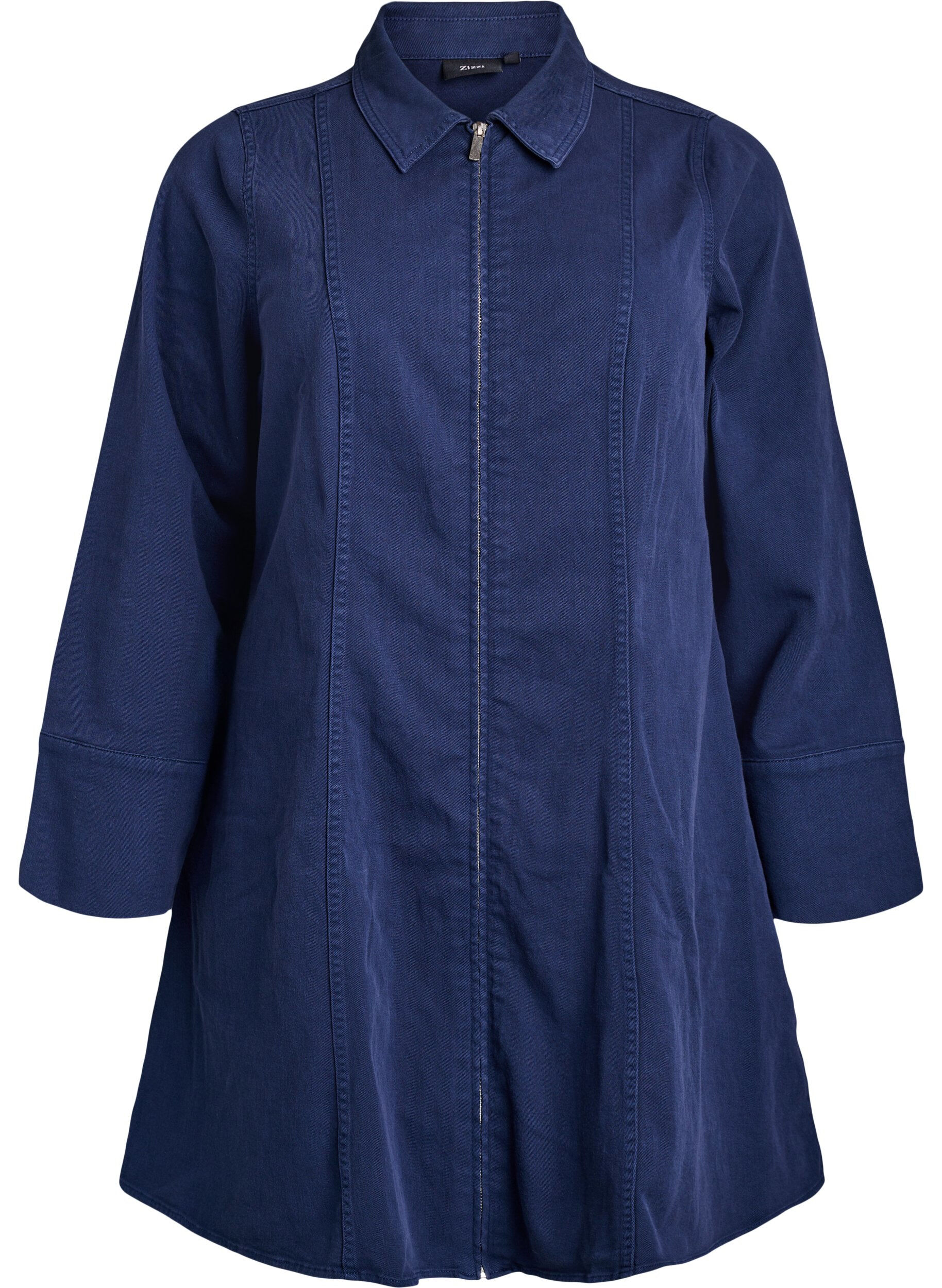 Zizzi Kort kjole i twill med glidel&aring;s, Bl&aring;, Packshot image number 0