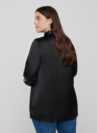 Skjorte med mesh og blonder, Black, Model image number 1