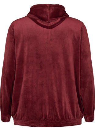 Velourcardigan med glidelås og hette, Cabernet, Packshot image number 1