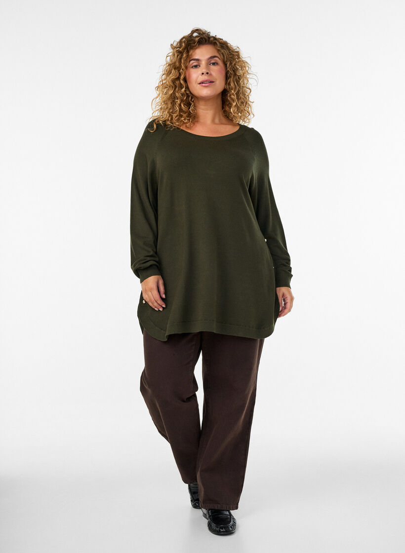 Strikkebluse med knapper p&aring; siden, Gr&oslash;nn, Model image number 1