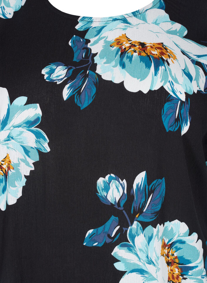 Kortermet viskosebluse med blomstermønster, Black Big Flower, Packshot image number 2