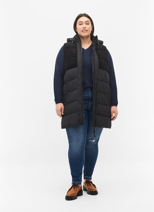 Lang vest med hette og glidelås, Black, Model image number 2