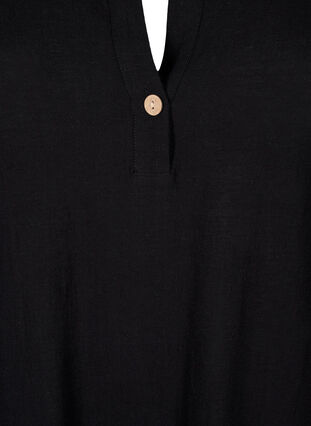 3/4-ermet tunika i bomullsblanding med lin, Black, Packshot image number 2
