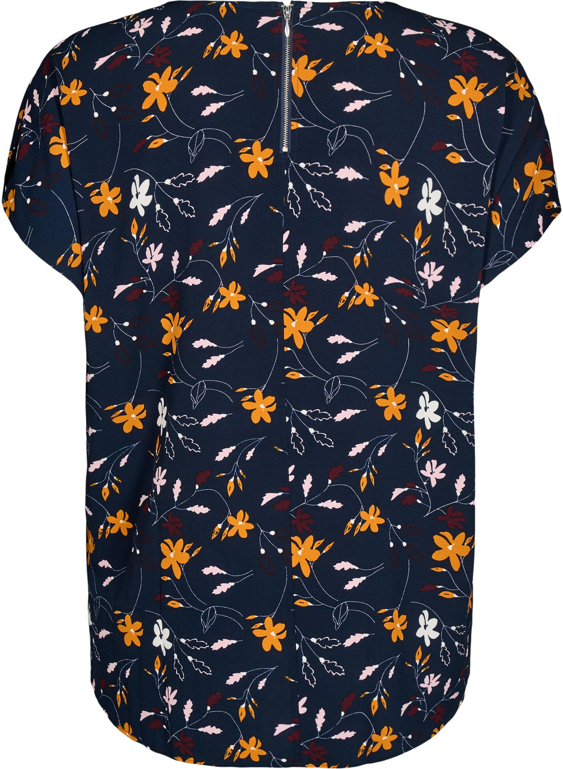 Zizzi Kortermet bluse med blomstertrykk, Sky Captain Flower, Packshot image number 1