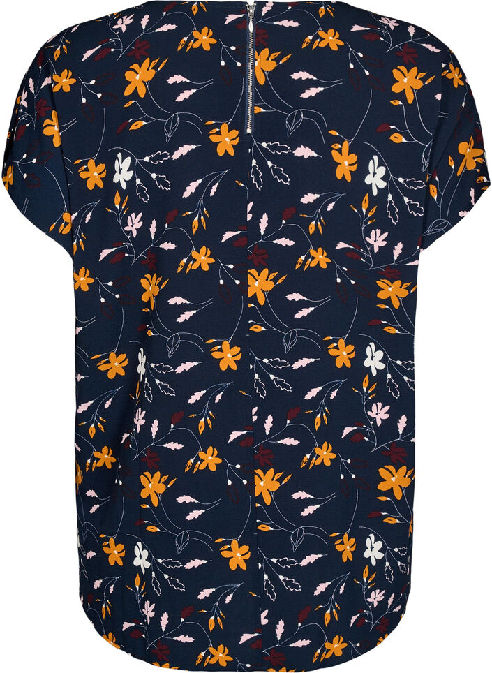 Kortermet bluse med blomstertrykk, Sky Captain Flower, Packshot image number 1