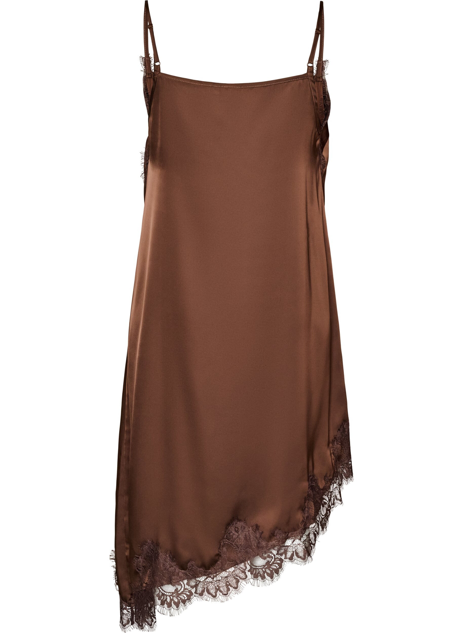 ZizziSatengkjole med blonder og asymmetrisk fold, Brun, Packshot image number 1