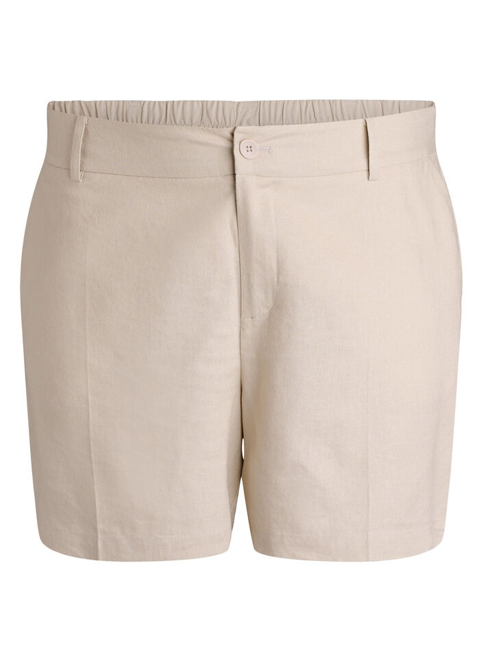 Bermudashorts med h&oslash;y midje i lin og viskose, Beige, Packshot image number 0