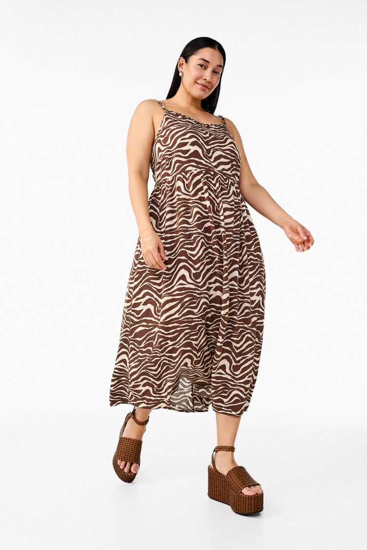 Midikjole med stropper og smock bakpå, Brun, Image image number 0