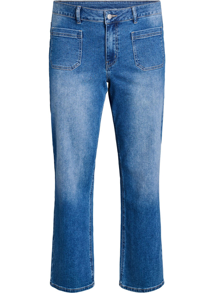 Jeans med forlommer og rette ben, Blå, Packshot image number 0