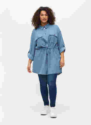 Langermet skjortejakke med knyting og lommer, Blue Shadow, Model image number 2