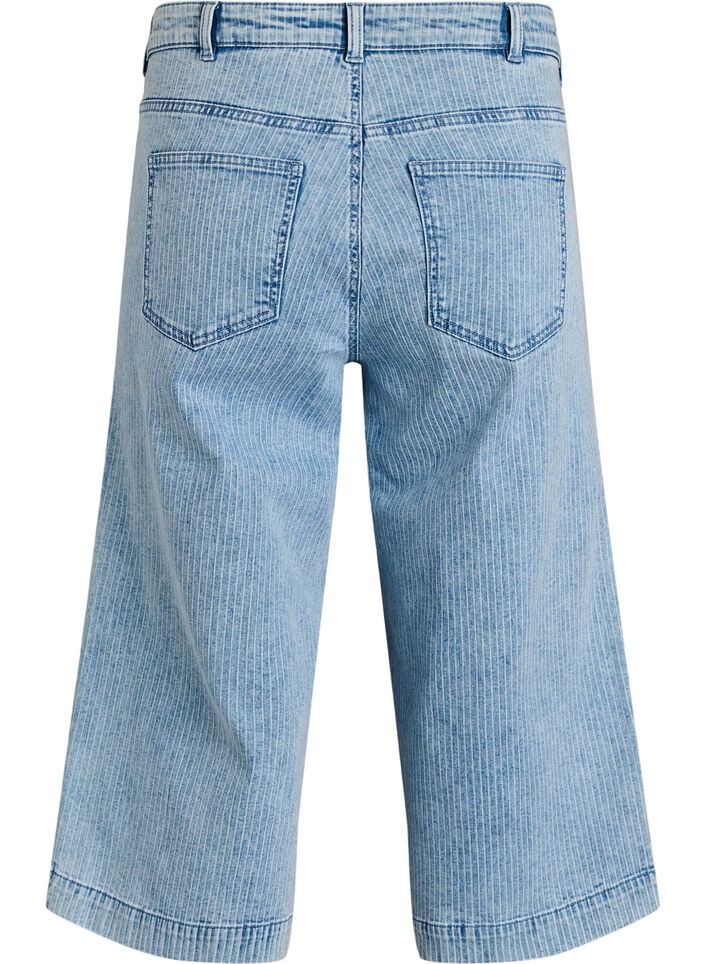 Pinstripete jeans med vide ben i culotte-stil, Bl&aring;, Packshot image number 1