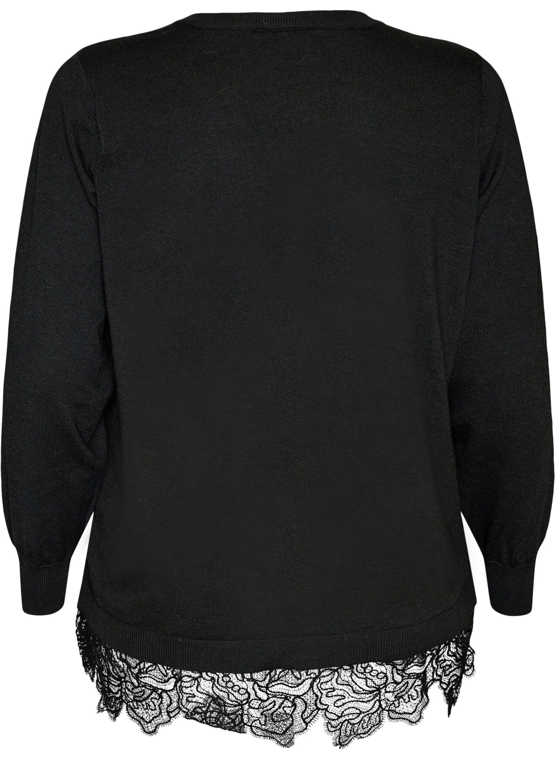 ZizziCardigan med bred blondekant, Svart, Packshot image number 1