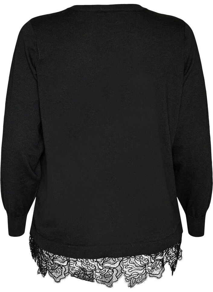 Cardigan med bred blondekant, Svart, Packshot image number 1