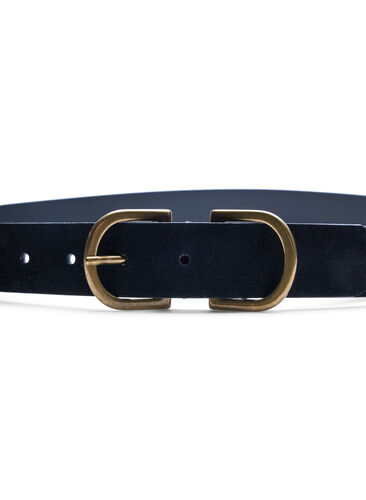 Belte med gullfarget spenne i skinnmiks, Black, Packshot image number 1