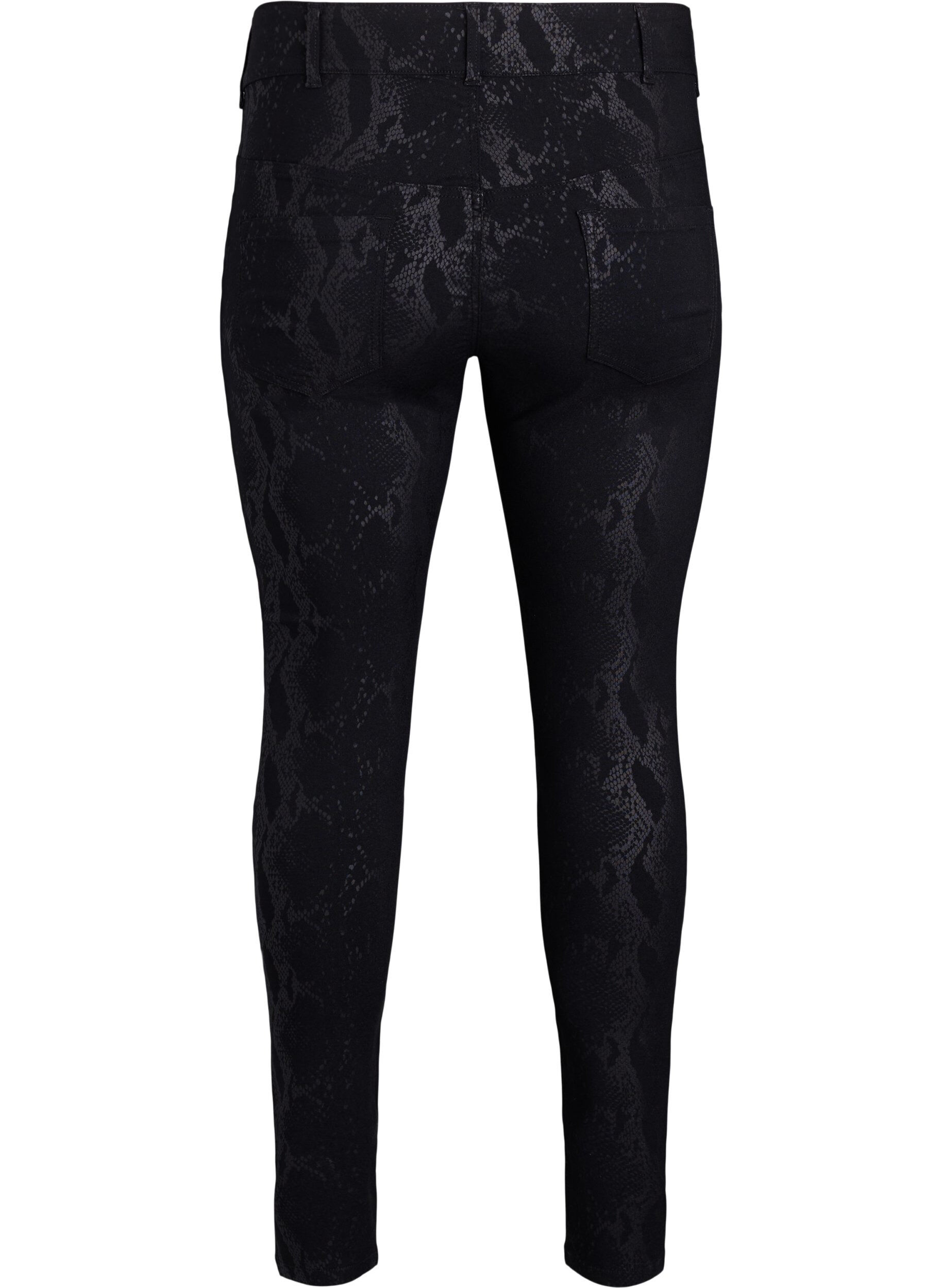 Zizzi Slim fit bukser med slangem&oslash;nster, Svart, Packshot image number 1
