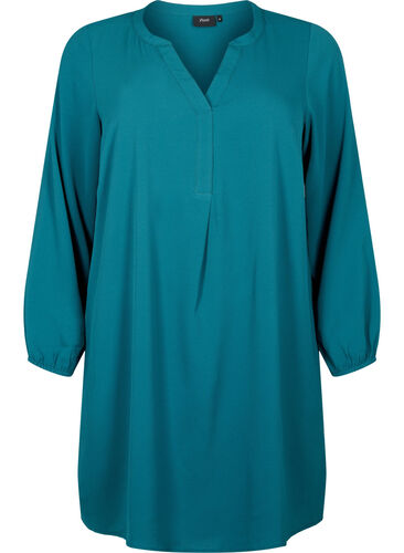 Kjole med lange ermer og V-hals., Deep Teal, Packshot image number 0