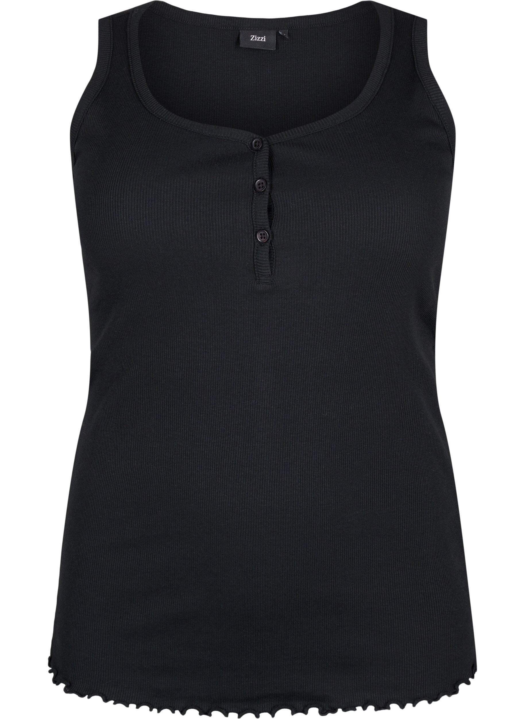 Zizzi Ribbestrikket tanktopp med knapper, Black, Packshot image number 0
