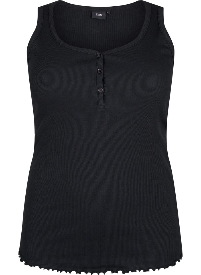 Ribbestrikket tanktopp med knapper, Black, Packshot image number 0