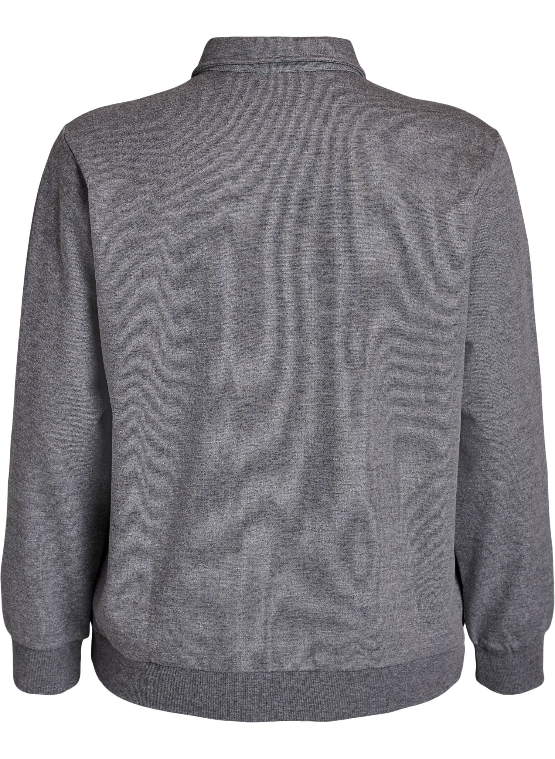 Zizzi Sweat poloskjorte med dekorative knapper, Gr&aring;, Packshot image number 1