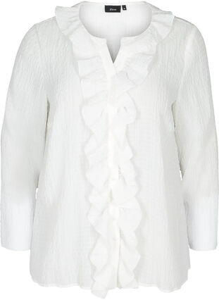 Bluse med volanger, Bright White, Packshot image number 0