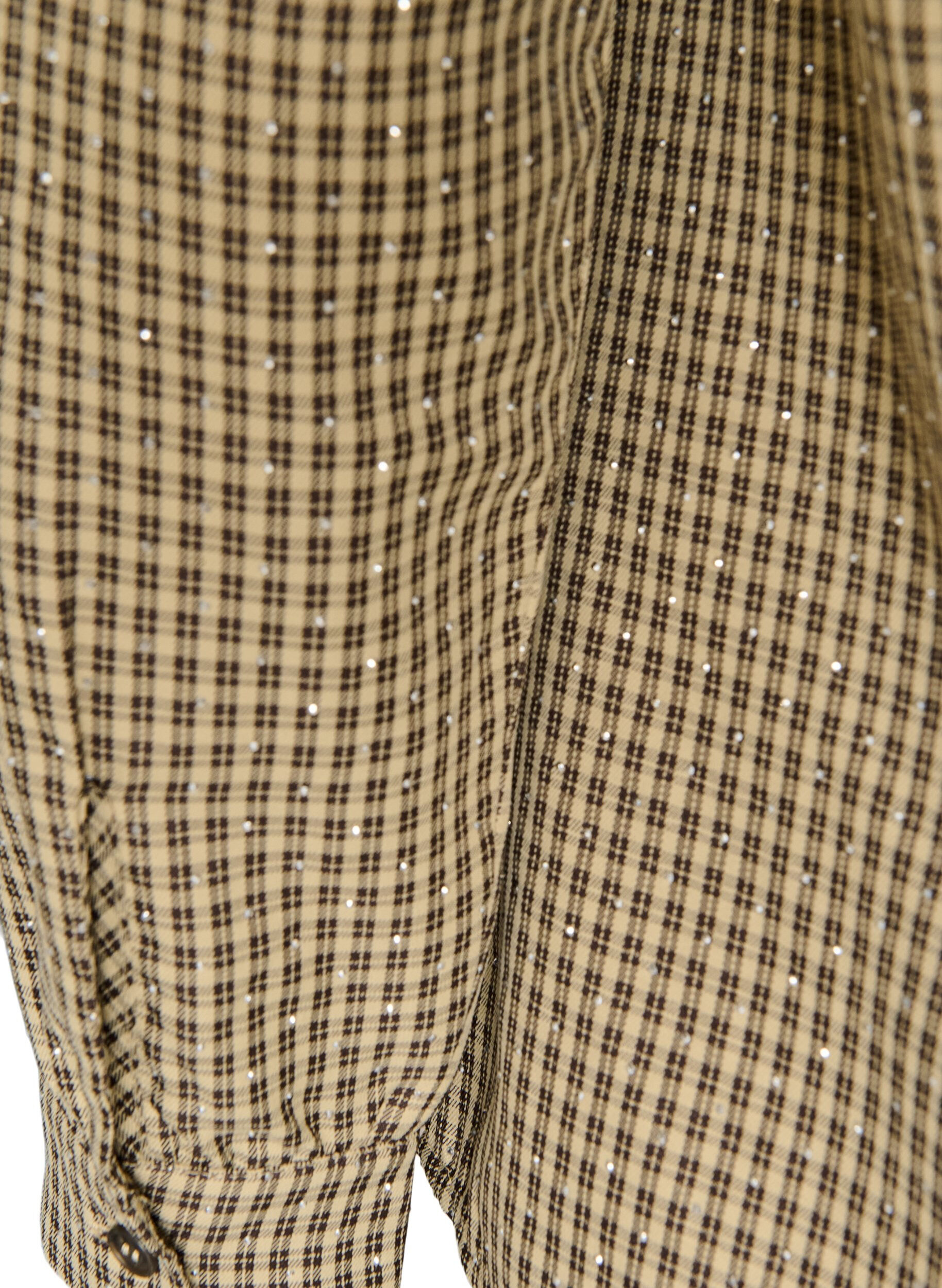 ZizziSkjorte med sm&aring; rutem&oslash;nstre og rhinesteiner, Brun, Packshot image number 3
