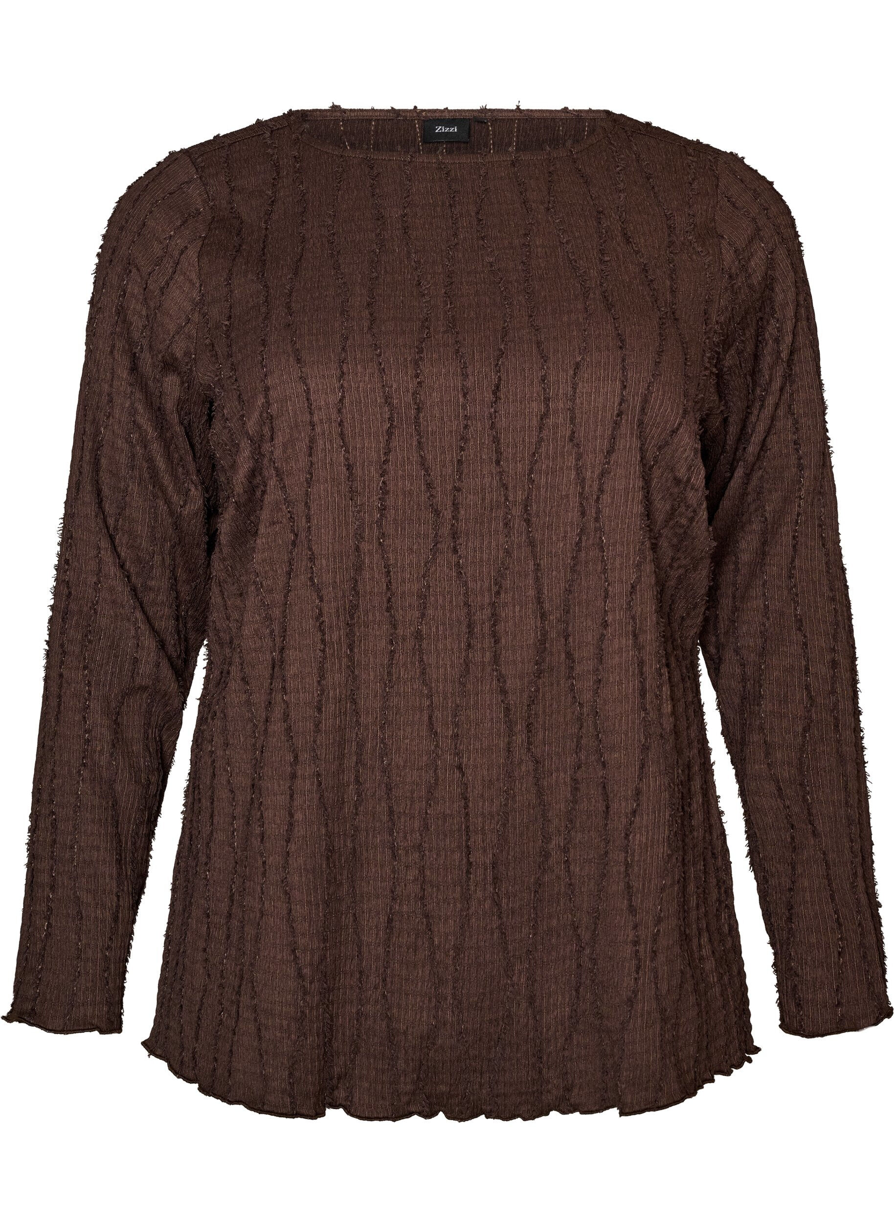 Jerseybluse med en b&oslash;lget tekstur