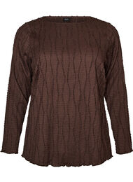 Jerseybluse med en b&oslash;lget tekstur, Brun