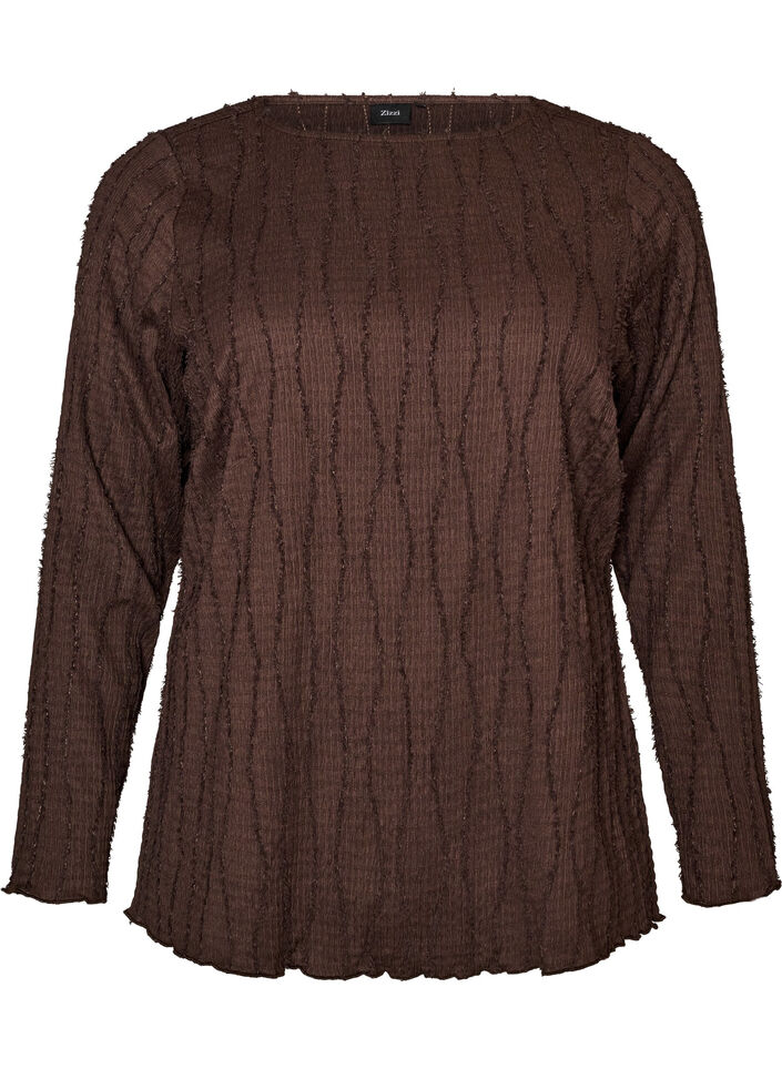 Jerseybluse med en b&oslash;lget tekstur, Brun, Packshot image number 0